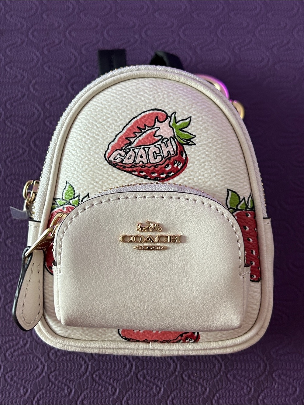 Coach White Mini Backpack with Strawberry Motif